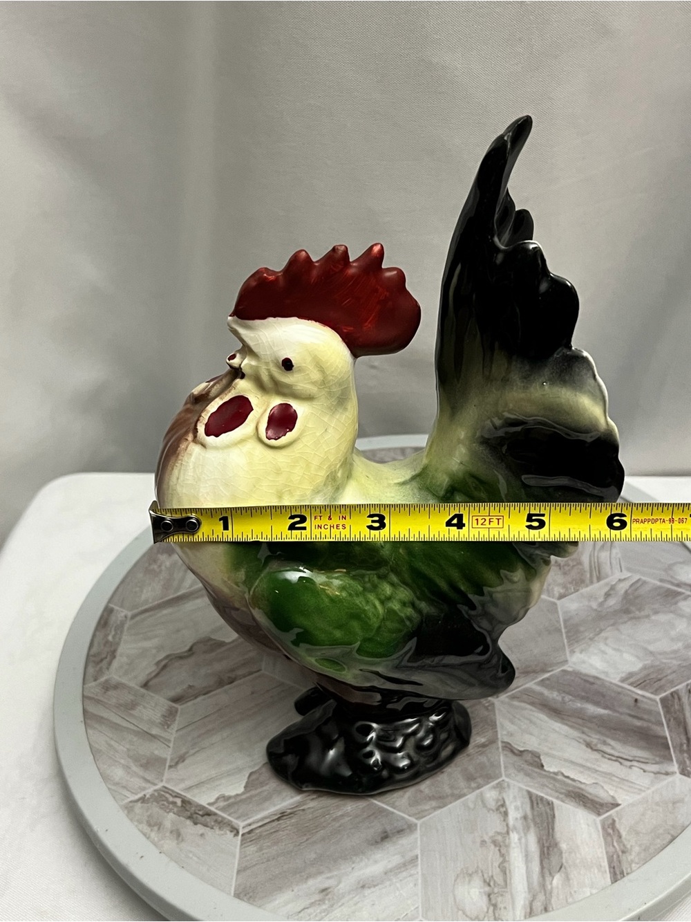 Vintage Ceramic Rooster Figurine Green Brown Black Farmhouse Kitchen Decor 9” - Picture 7 of 7